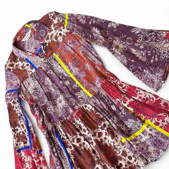 Anthropologie Dhruv Kapoor Arabella Floral Patchwork Tunic Dress Festival Boho - Picture 5 of 15